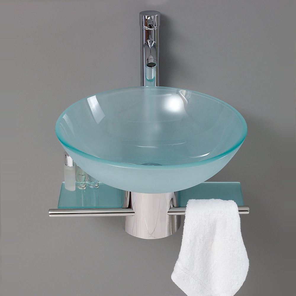 Modern Bathroom Vanity Wall Mounted Pedestal Frosted Glass Bowl Vessel Sink combo