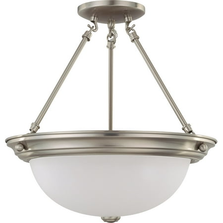 

Semi Flush 3 Light With Brushed Nickel Finish Metal Medium Base 15 inch 180 Watts