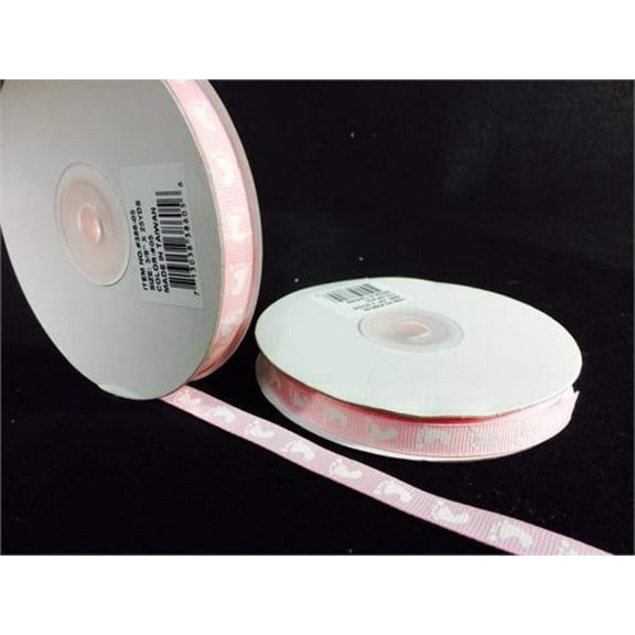 3/8" Pink Foot Print Grosgrain Baby Shower Ribbon (25 Yards)