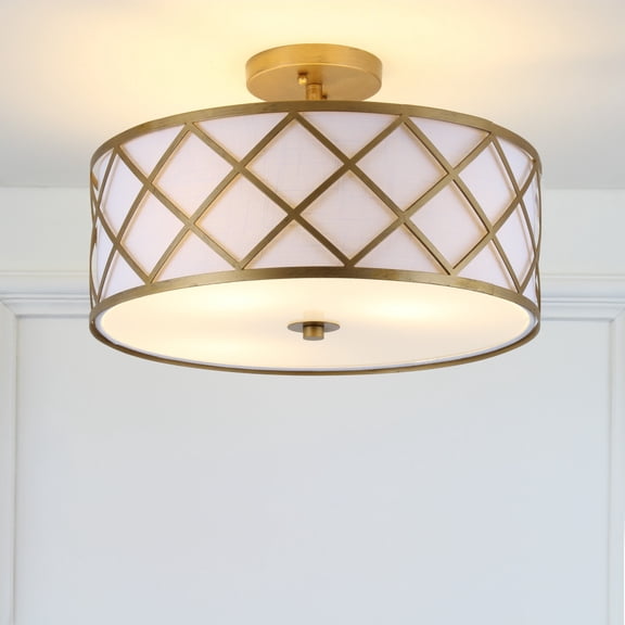 JONATHAN Y Elizabeth 16.75" Metal LED Flush Mount, Gold/White, JYL3504A