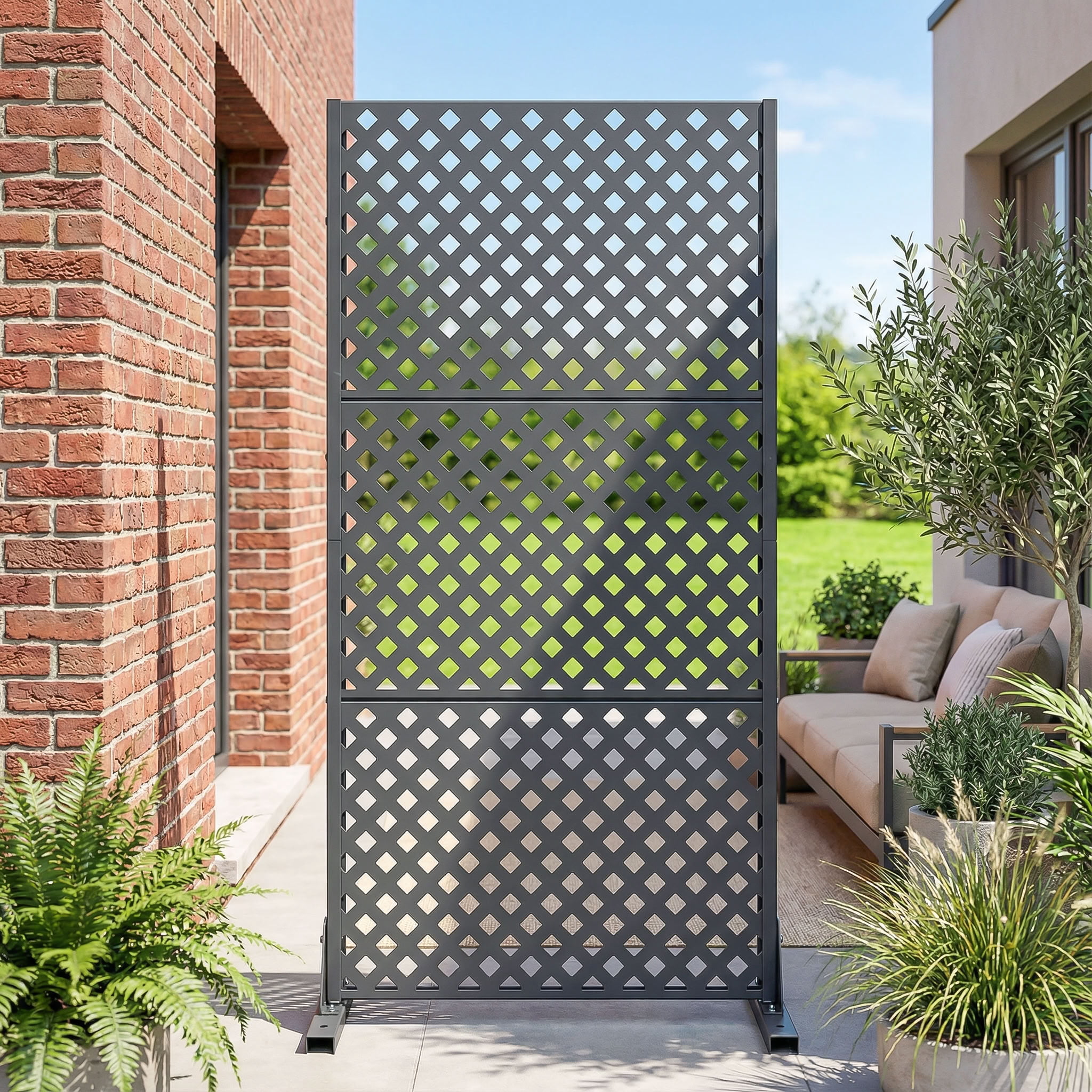 MAYEERTY 59*30in Outdoor Privacy Screen, Powder Coated Metal Privacy Fence, Small Space Privacy Panel for Patio, Garden