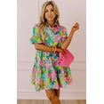 thumbnail image 7 of Women's Green Floral Puff Sleeve Collar Buttoned Babydoll Dress, 7 of 7