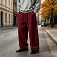 thumbnail image 3 of TKKCS Mens Wide Leg Sweatpants- Elastic Drawstring Waist Loose Fit Casual Lounge Soft Knit Straight Pants with Pockets Wine Size S, 3 of 6