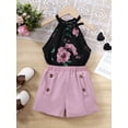 thumbnail image 2 of 8Y Big Girls Clothes 8Y Girls 2PCS Summer Outfits Set Flower Print Off-the-shoulder Big Girls Sleeveless Halter Top Shorts Set Pink, 2 of 8