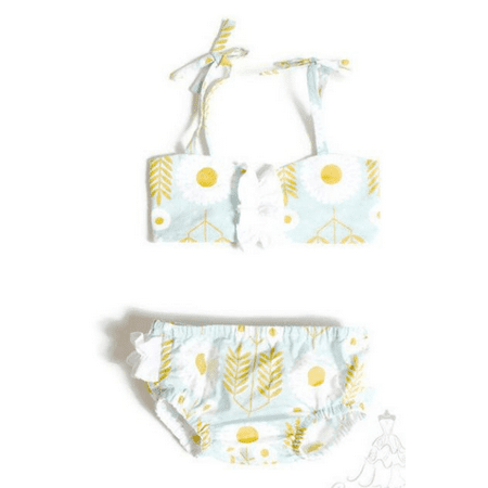 

Girls Two-piece Swimming Clothes Set Light Blue Floral Printed Pattern Suspender Tops + Shorts