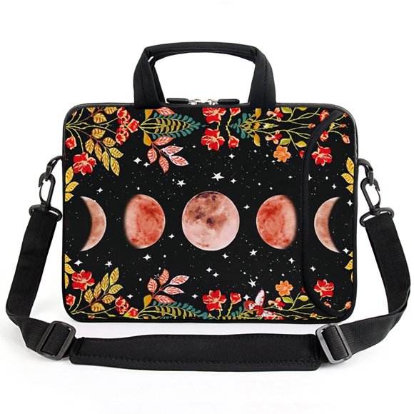 Amary Funda Para Portátil De 15,4" Y 15,6", Correa De Hombro Ajustable Con Asa, Bolsillo Para Accesorios Para Hombres Y Mujeres (Flores Luna)