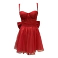thumbnail image 5 of DHFJKG Womens Glitter Party Dreess Sleeveless Bow Evening Gown Spaghetti Strap Sweetheart Neck Flared Mini Comfort Dresses, 5 of 6