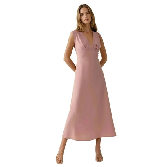 V-Neck Soft Touch Midi Dress
