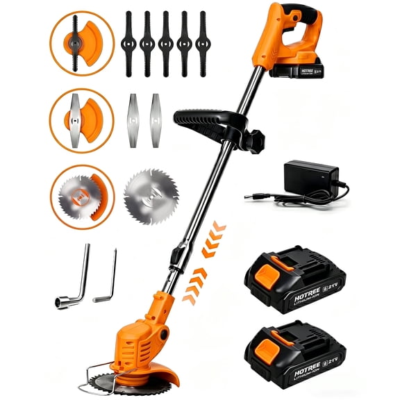 HOTREE 12-Inch 21V Cordless Weed Eater & String Trimmer, 3-in-1 Lightweight Lawn Edger  with 2 Batteries (2.0Ah) & 3 Blade Types