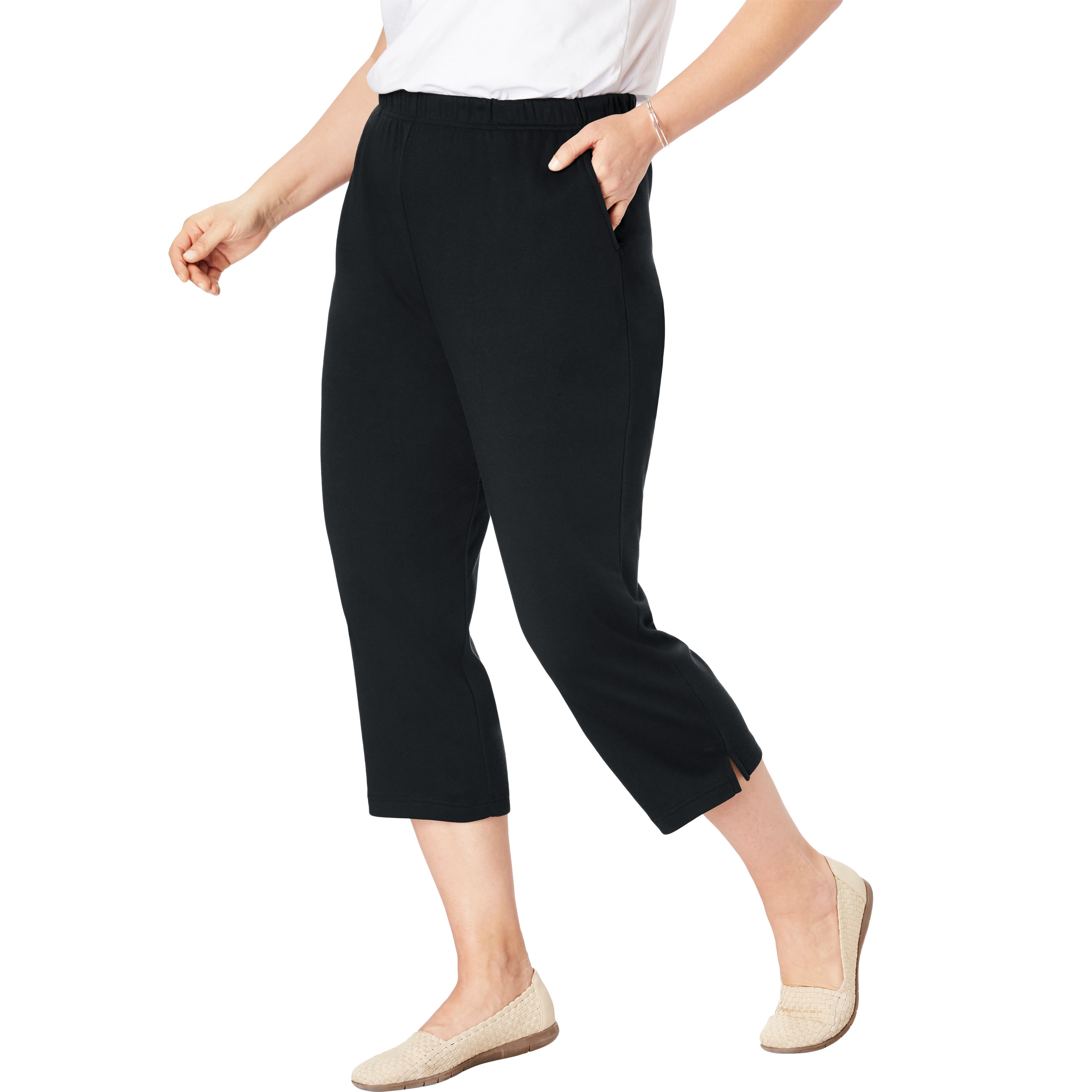 Woman Within Plus Med 14-16  Wide Leg Capris in stretch knit  Royal MSRP $25.