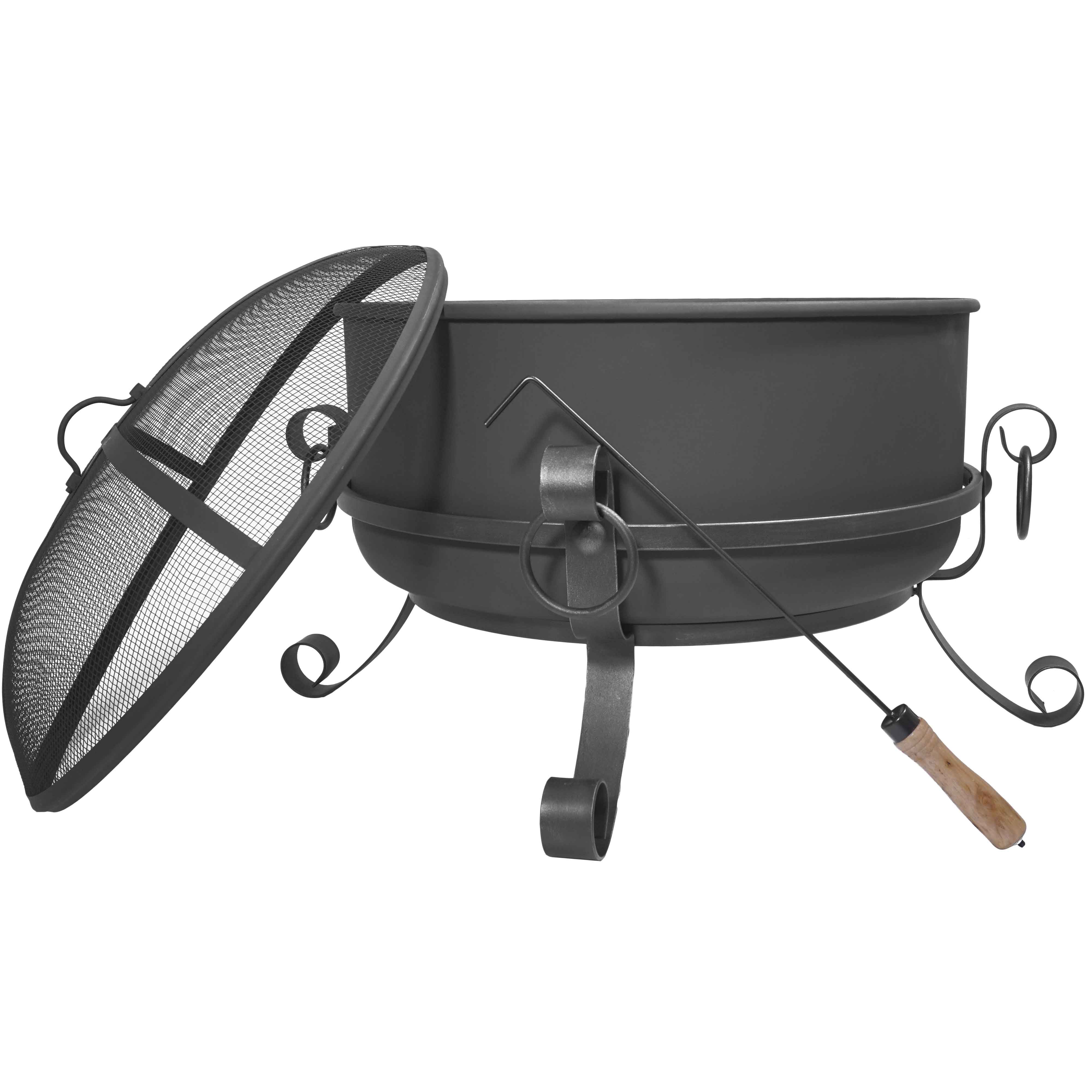 Titan 24 Inch Large Steel Cauldron Fire Pit With Spark Screen
