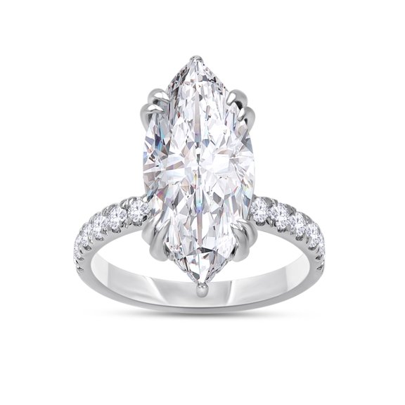 AFFY Hidden Halo Solitaire Engagement Ring for Women, 5.60 Carat (ctw) Marquise and Round IGI Certified Lab Grown Diamond Ring in 10K Solid White Gold Jewelry Gift for Her Size-4