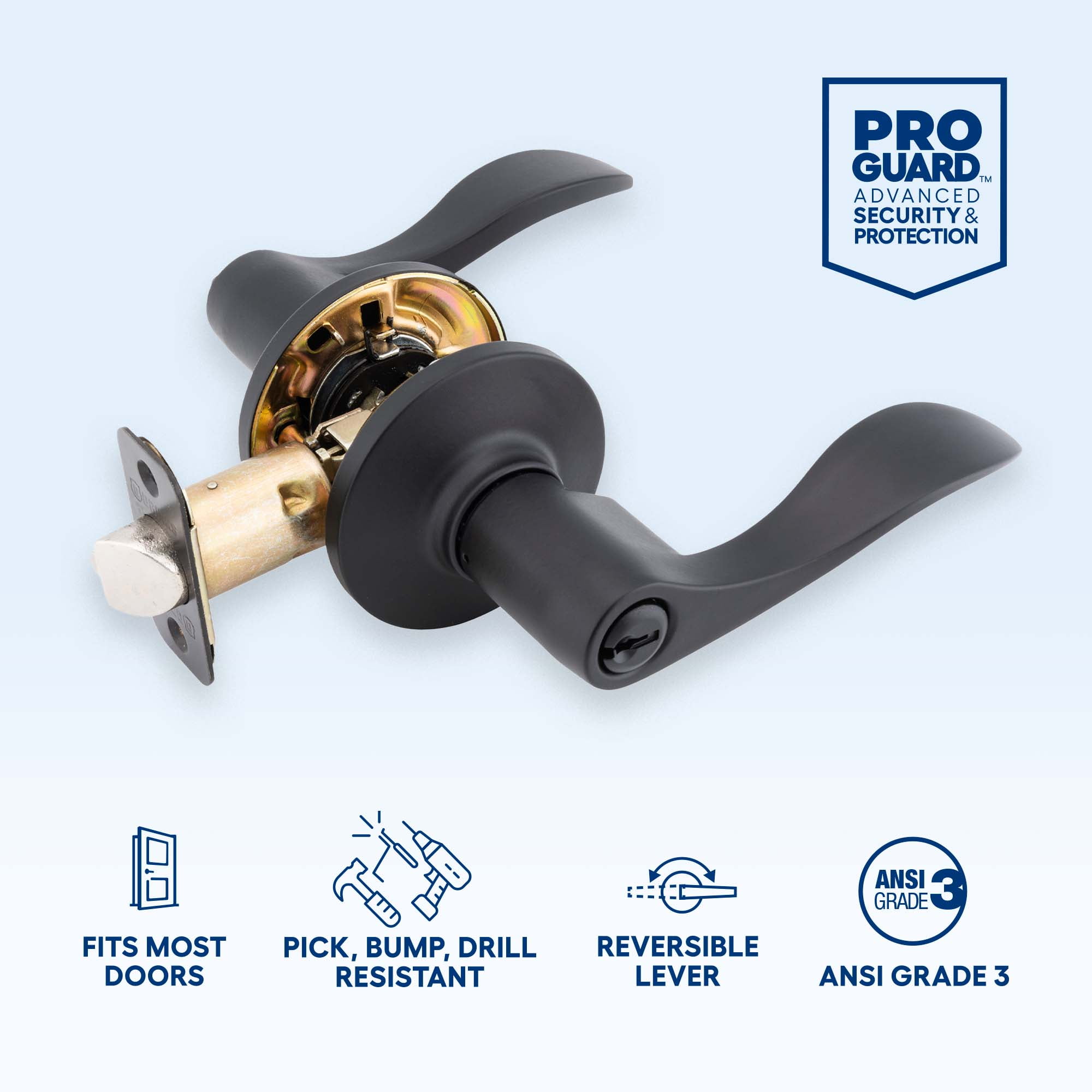 Brinks Keyed Entry Modern Wave Style Lever Doorknob with Pro-Guard