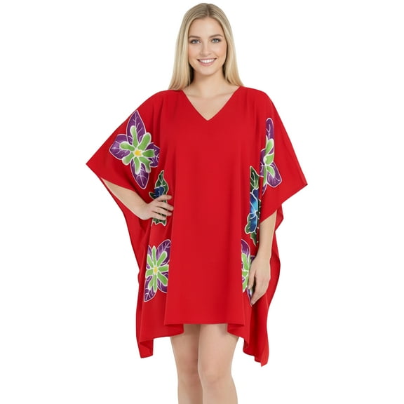 HAPPY BAY Women's Loose Party Bathing Suit Swimwear Cover Ups 1X-2X Ruby, Flower