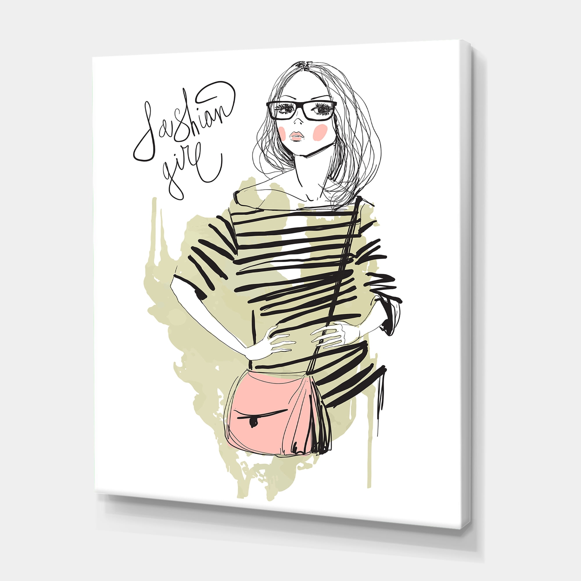 Designart ' Trendy Fashion Woman ' Shabby Chic Canvas Wall Art Print