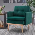 thumbnail image 1 of Velvet Accent Chair, Modern Tufted Upholstered Armchair with Rose Golden Metal Legs & Comfy Armrest and Backrest, Vintage Single Sofa Chaise Lounge Chair for Bedroom Living Room, Green, 1 of 7