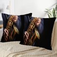 thumbnail image 3 of LALILO Throw Pillow Covers African American Jazz Musician Playing Saxophone Jazz Saxophone Musician Music African Set of 2 Square 18 x 18 Inch Pillowcase, 3 of 5
