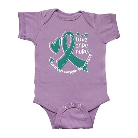 

Inktastic Love Care Cure Ovarian Cancer Awareness Teal Ribbon Hearts Gift Baby Boy or Baby Girl Bodysuit