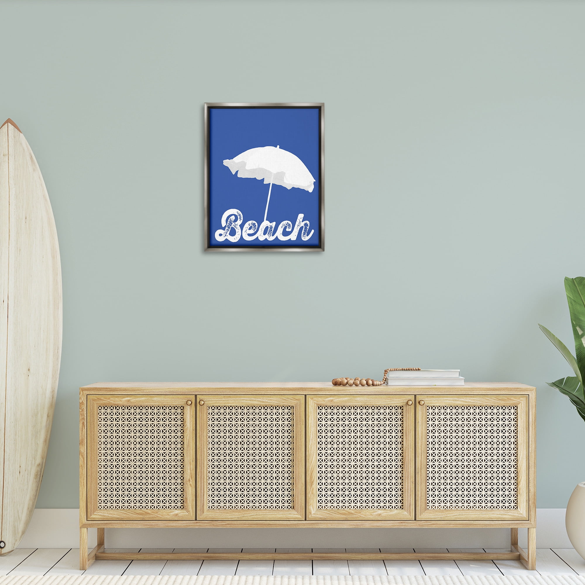 Stupell Industries Vintage Beach Umbrella Nature Painting Gray Floater Framed Canvas Art Print Wall Art, 25 x 31