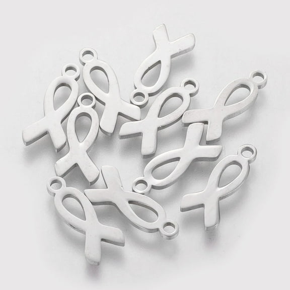 304 Stainless Steel Charms Awareness Ribbon Stainless Steel color 14.5x6.1x1mm Hole: 1.5mm