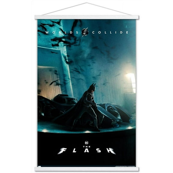 DC Comics Movie The Flash - Batman and Batmobile One Sheet Wall Poster with Magnetic Frame, 22.375" x 34"