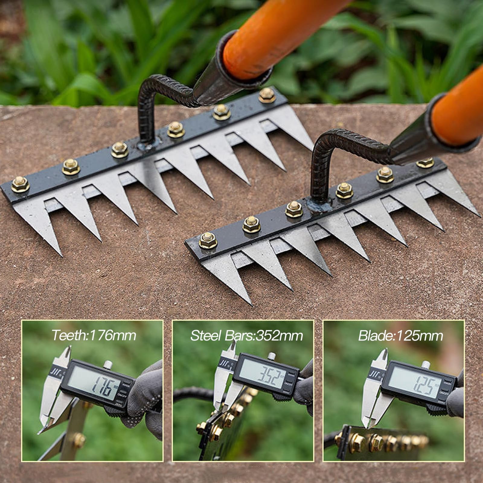 Carbon Steel Garden Hand Rake, Heavy-Duty Garden Hand Weed Puller with Carbon Steel Teeth, for Gardening, Yard Lawn, Flower Beds, Soil Cultivation