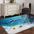 thumbnail image 4 of Ocean Shark Washable Area Rugs 4'x6', Nautical Watercolor Blue Yellow Sea Fish Coral Low Pile Throw Living Room Rug Non-Slip Sturdy Edge Binding Carpet for Indoor Entryway Bedside Kitchen, 4 of 9