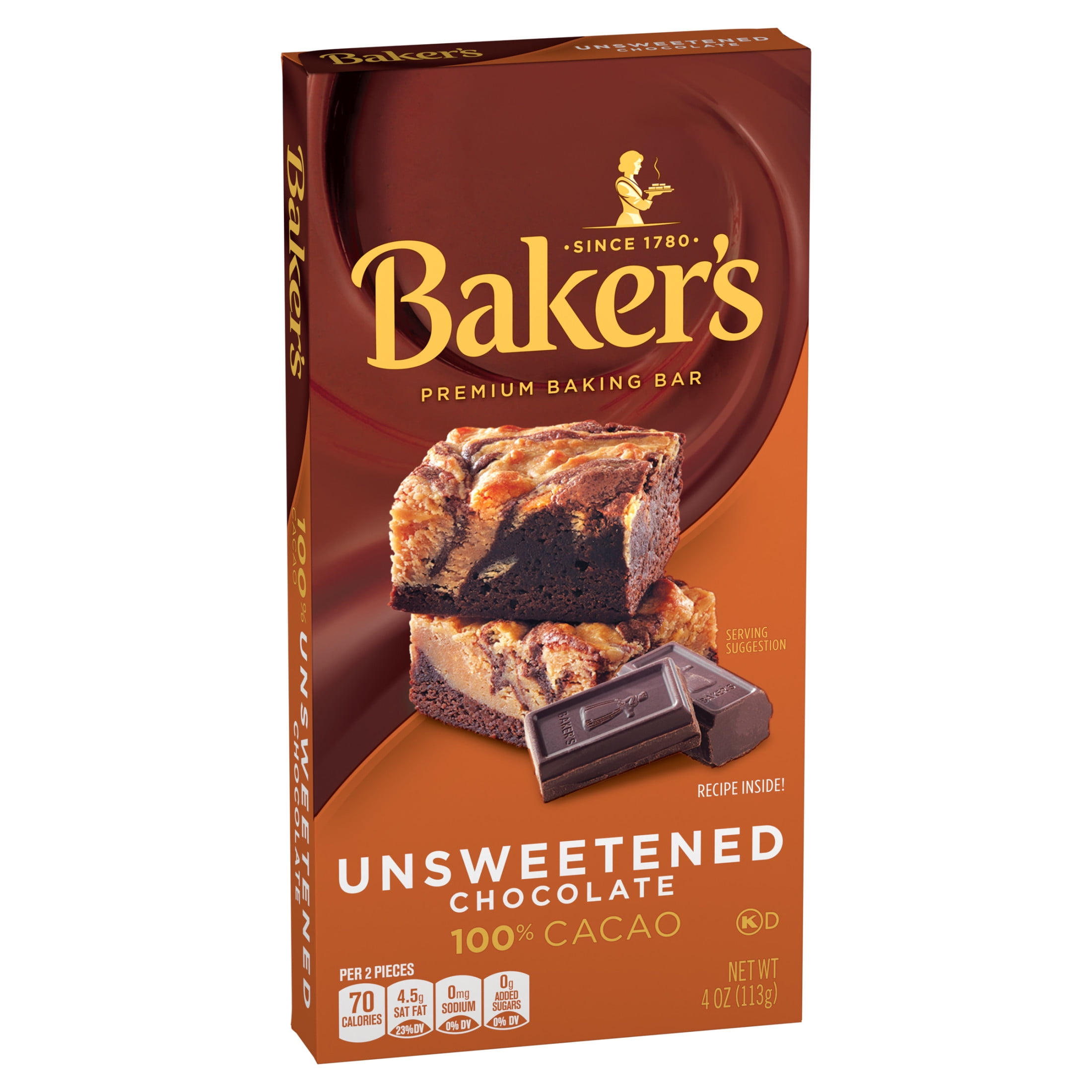 (3 pack) Baker's Unsweetened Chocolate Premium Baking Bar with 100 % Cacao, 4 oz Box