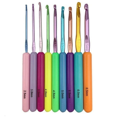 9Pcs Ergonomic Crochet Hook ABS Handle Crochet Hook for Knitting 2.5mm-6.5mm