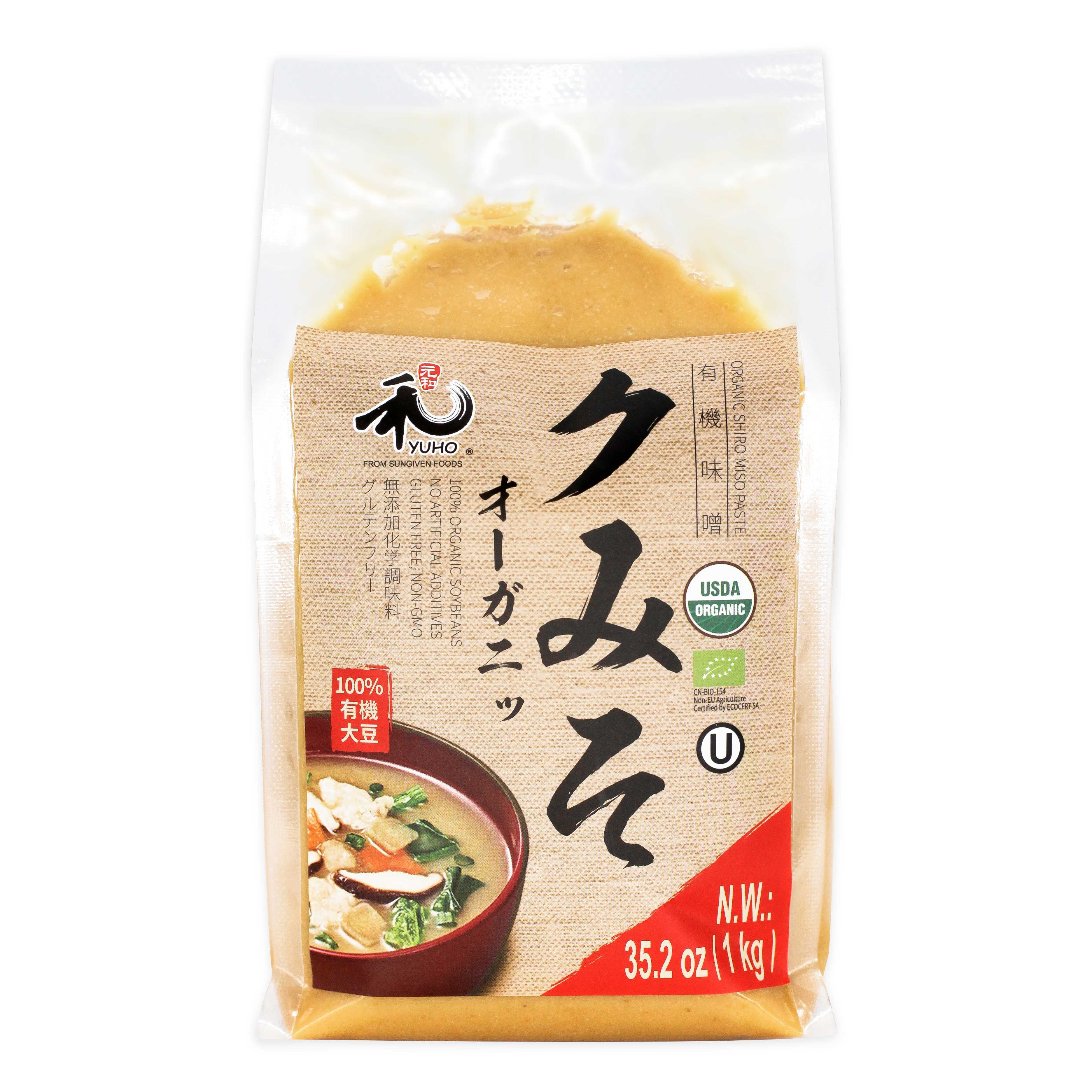 YUHO Organic Miso Paste 35.2 Oz, 100% Organic Soybean Shiro Miso Vegan Gluten-Free Kosher No Preservatives No MSG USDA Organic Non-Gmo 2.2lbs