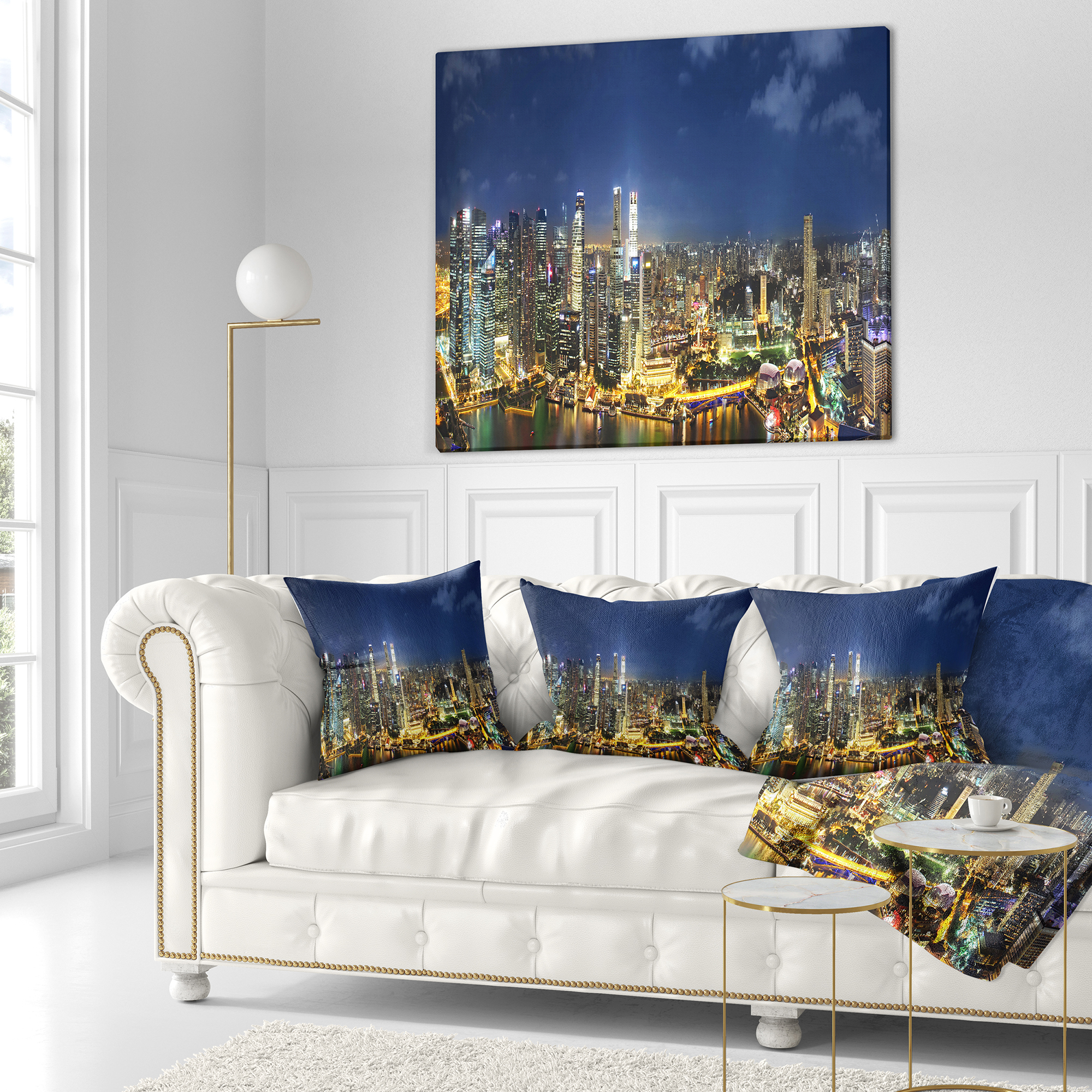 Designart Singapore Skyscrapers Panorama - Cityscape Throw Pillow - 16x16