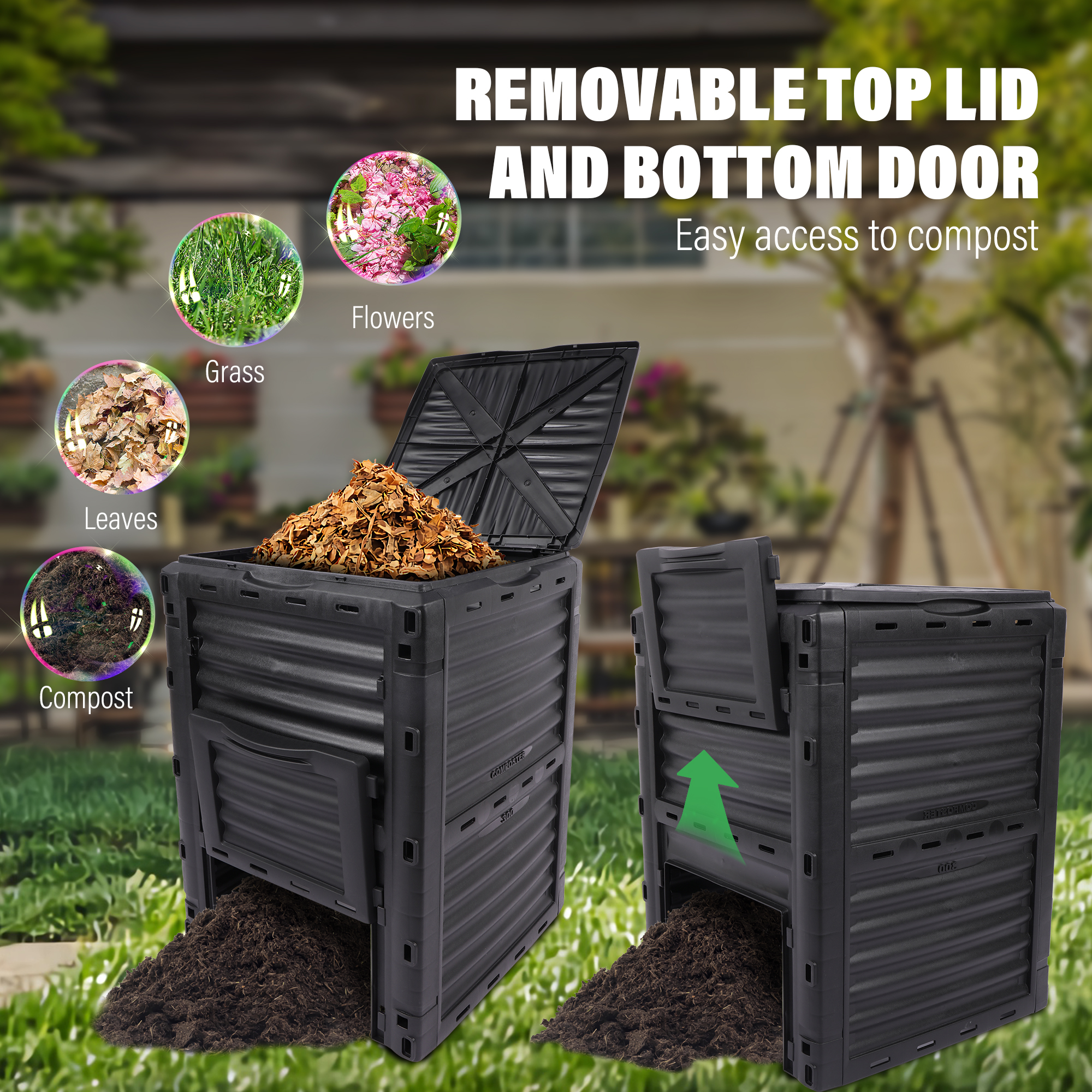 Segawe 80 Gallon Garden Composter Bin – Fast Creation Of Fertile Soil (Black PP)