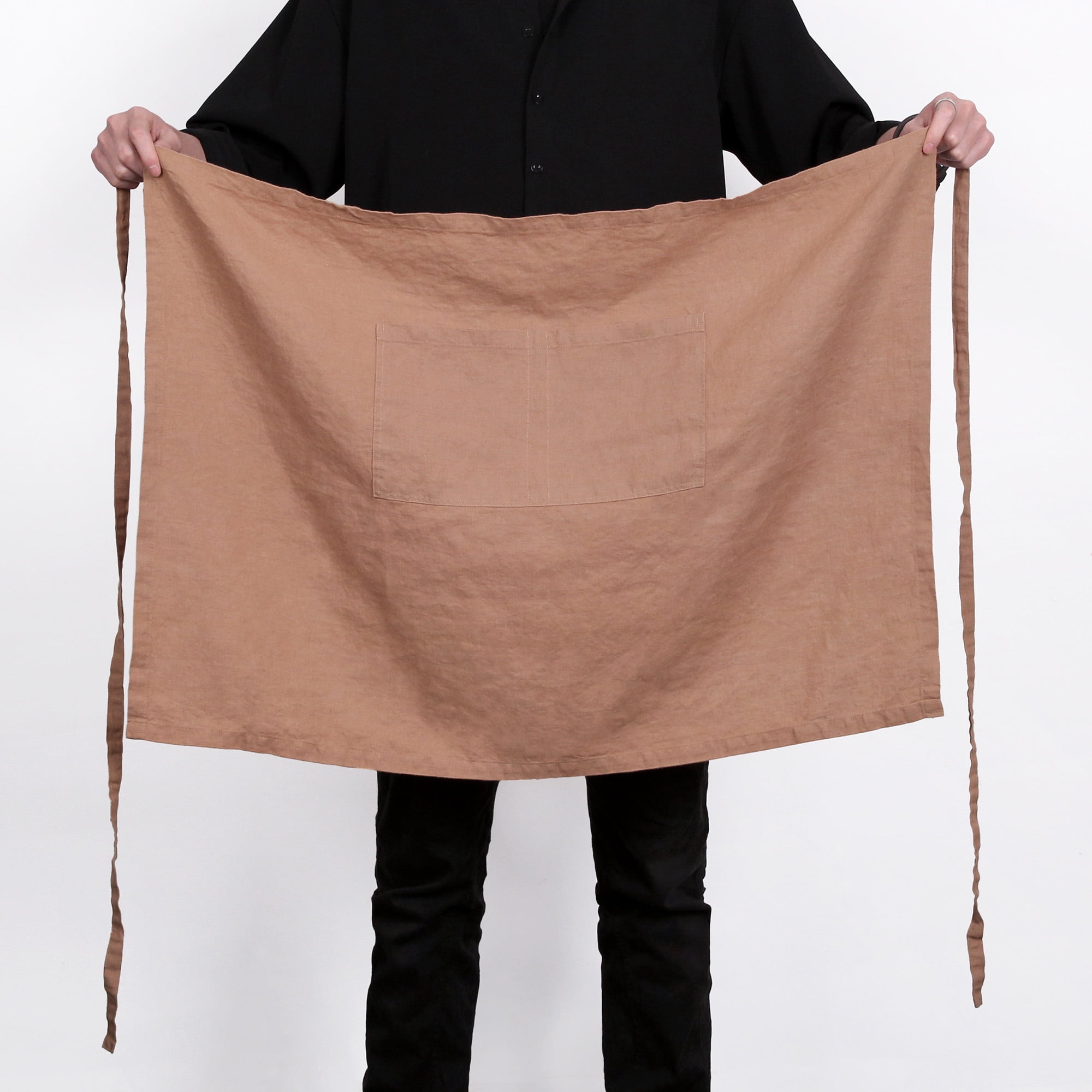 100% Linen Bistro Apron with Pockets 25x35 inch - Unisex Half Apron - Macchiato