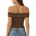 thumbnail image 4 of Valcatch Womens Off Shoulder Tops Summer Slim Fit Short Sleeve Knit Fitted T Shirts Blouse Going Out Nightout Shirt, 4 of 4