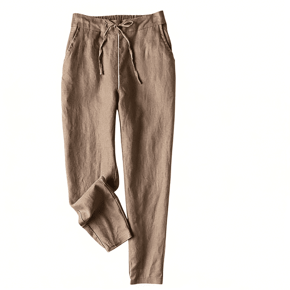 Linen Pants for Women Summer Casual High Waisted Drawstring Beach Pant Khaki XL