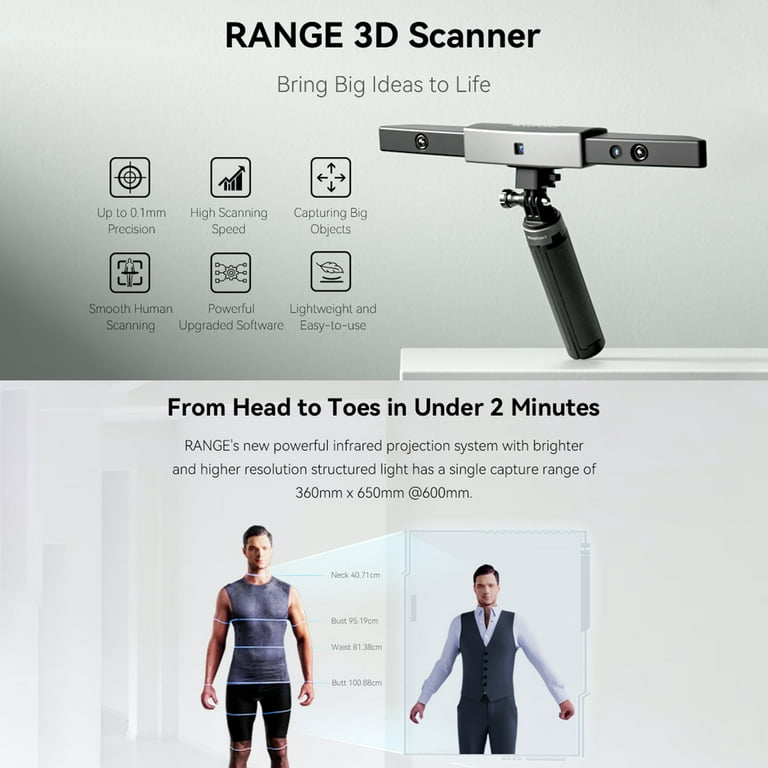 Revopoint 2 3D Scanner with 0.1mm Accuracy Portable 3D Scanner 18 fps Scan  Speed Infrared Structured Light Handheld and Desktop Scaning Compatible 