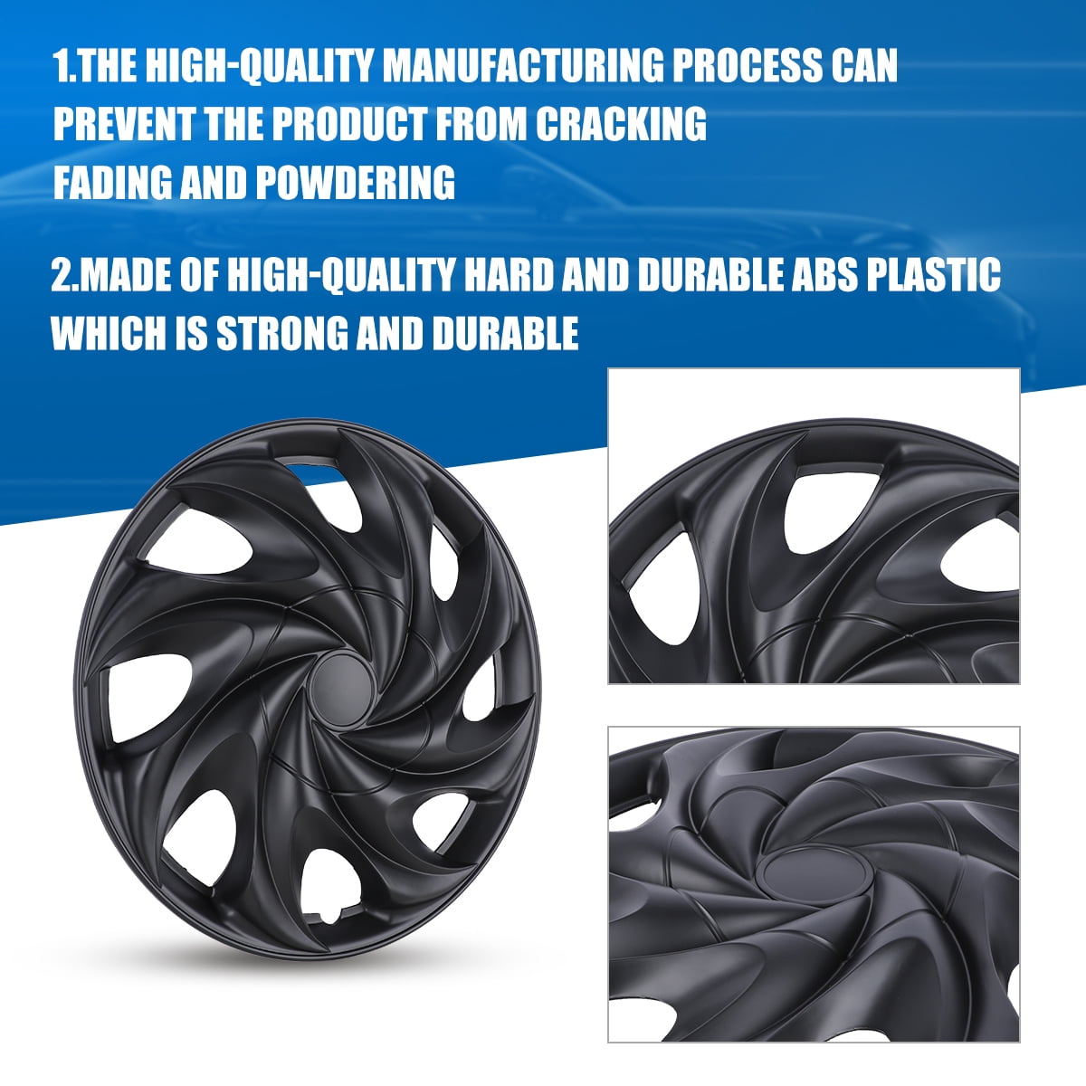 Set of 4 Hubcap Wheel Cover Replacement 15" Hub Caps Universal Wheel Rim Cover ABS Material Exterior Accessories Snap On Car Truck SUV -15-Inch, BLACK MATTE
