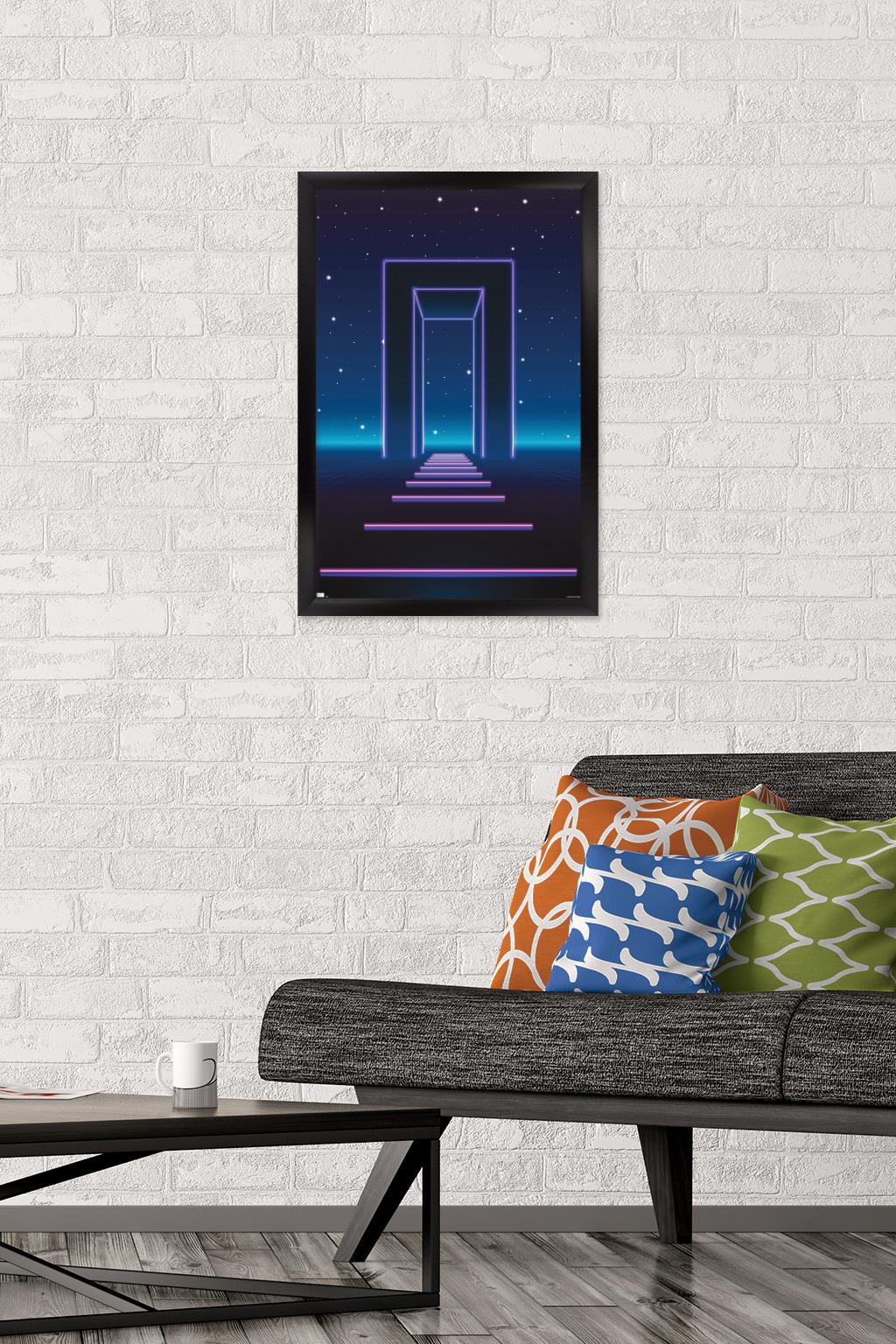 Geometric Neon Wall Poster, 14.725" x 22.375", Framed