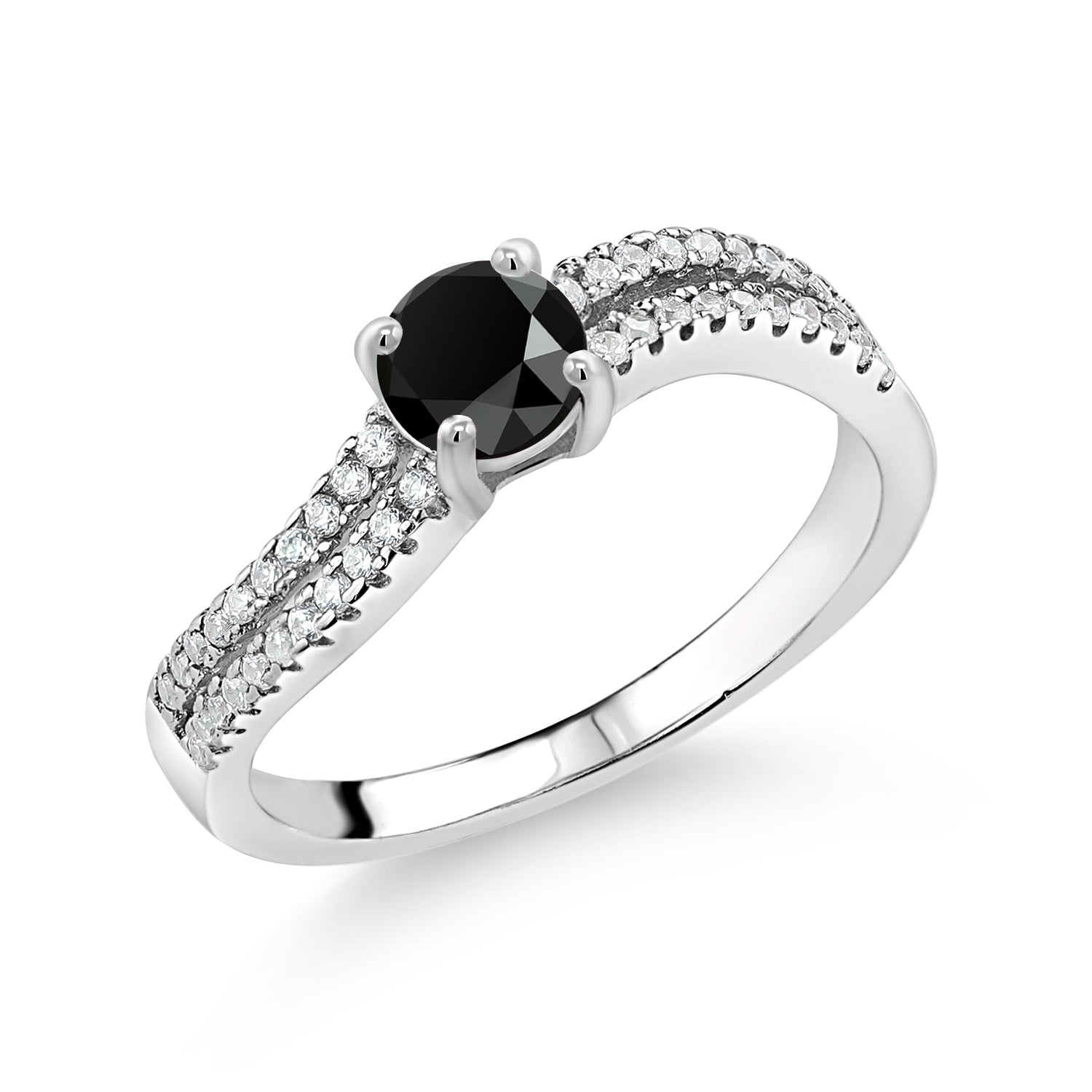 Gem Stone King 0.86 Cttw Black Onyx Ring for Women | 925 Sterling Silver | 5MM Round Gemstone Birthstone | Wedding Engagement Anniversary Promise Ring for Women | Size 8