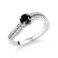 thumbnail image 2 of Gem Stone King 0.86 Cttw Black Onyx Ring for Women | 925 Sterling Silver | 5MM Round Gemstone Birthstone | Wedding Engagement Anniversary Promise Ring for Women | Size 7, 2 of 4
