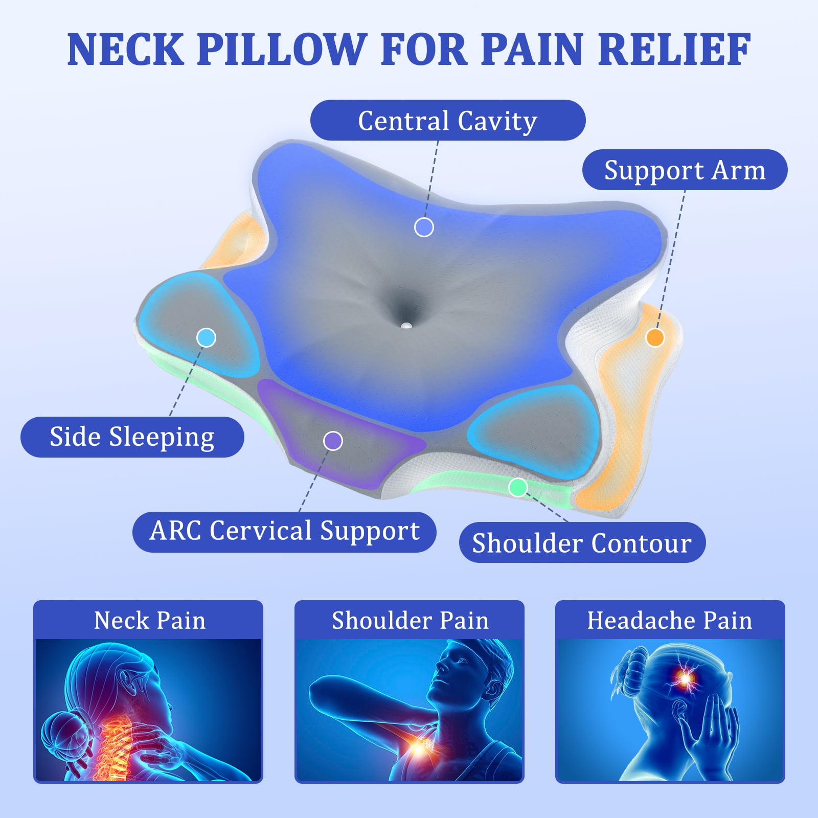 Memory Foam Pillow for Neck Pain Relief Ergonomic Cervical Support with Cooling Foam Pillow for Side Back Stomach Sleepers Standard Firm, Gray
