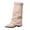 ABeige, variant on Womens Mid Calf Booties Fold Over Metal Tag Decor Shoes Faux Suede Casual Mid Boots