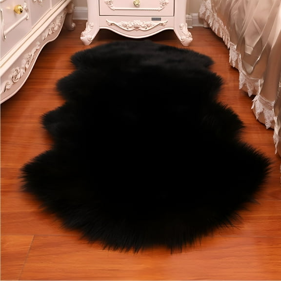 LAMIRO Washable Non Slip Long Hair Carpet Imitation Wool Floor Protection Soft Rugs Faux Fur Sheepskin Rug Bedroom Mats BLACK 60X90CM