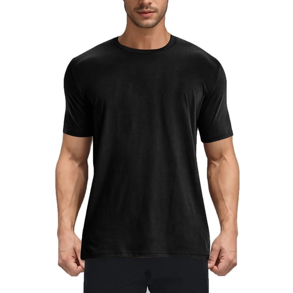 ohmzyzo Mens T-Shirts Short Sleeve Crew Neck Basic Tee Shirts Cotton Casual Lightweight Moisture Wicking Athletic Workout Tees Black L