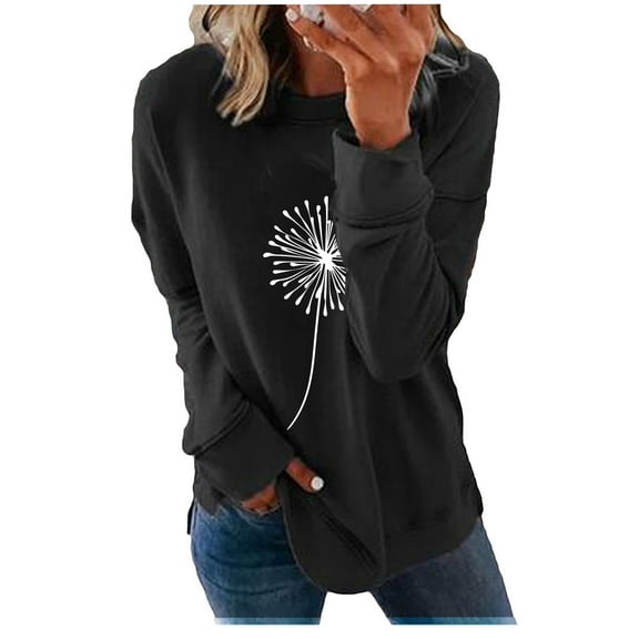 Lindreshi Sweatshirts for Women Loose Fit Fashion Woman Round Neck Long Sleeve T-Shirt Printing Loose Sweatshirt Blouse Tops