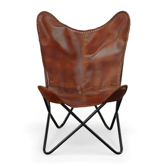 Carolina Classics Monroe Leather Butterfly Chair in Brown and Black