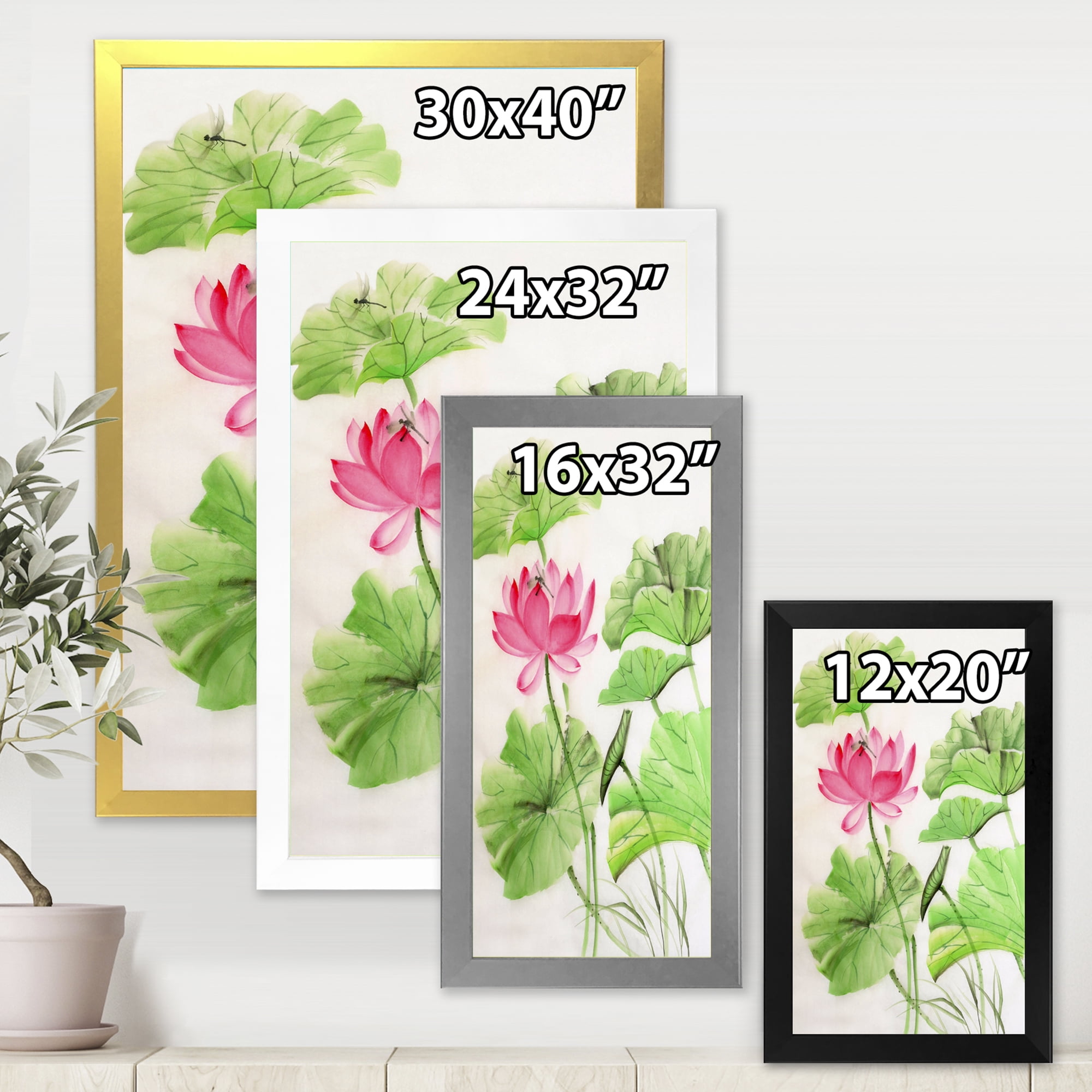 Designart 'Dragonfly and Lotus' Traditional Framed Art Print
