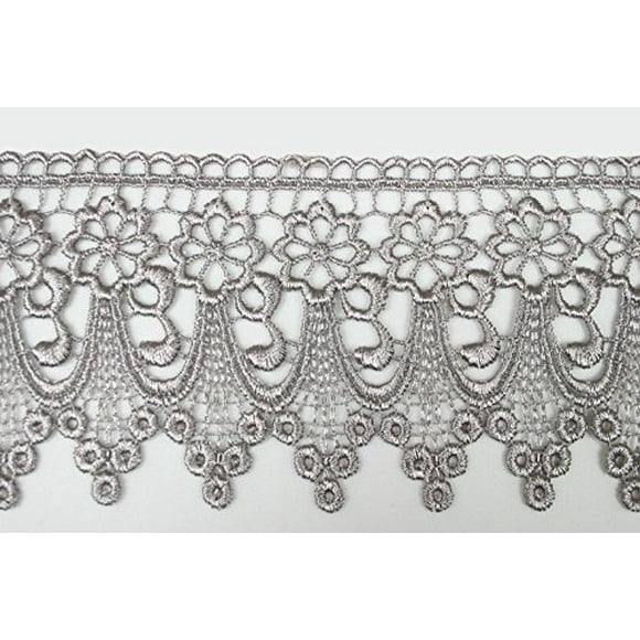Altotux 3" Gray Embroidered Floral Scalloped Venice Lace Trim Victorian Guipure Sewing Supplies By Yard (UB004)