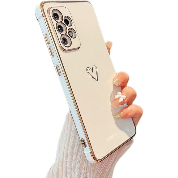 Samsung Galaxy A52/A52S 5G Case,Cute Plating Edge Love Hearts Pattern with Camera Lens Protection Phone Cover for Galaxy A52/A52S 6.5",White