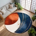 thumbnail image 3 of 6Ft Round Rug, Navy Blue Burnt Orange Non-Skid Rubber Backing Large Area Rugs - Living Room Bedroom Home Office, Modern Boho Art Geometric Indoor Floor Mat Carpets Washable Rug, 3 of 9